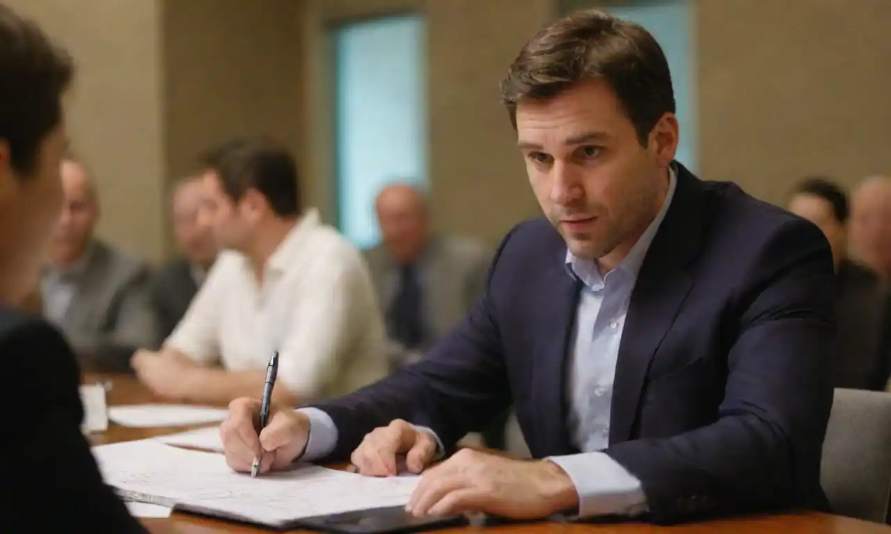 Un oyente enfocado participó en un taller de negociación, tomando notas.